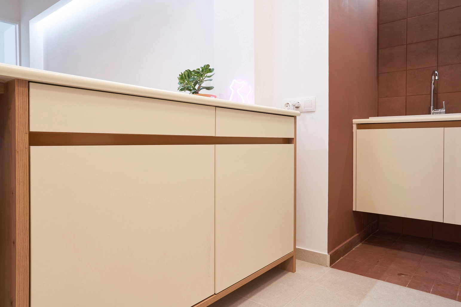 Detailed view of the kitchen's cabinets